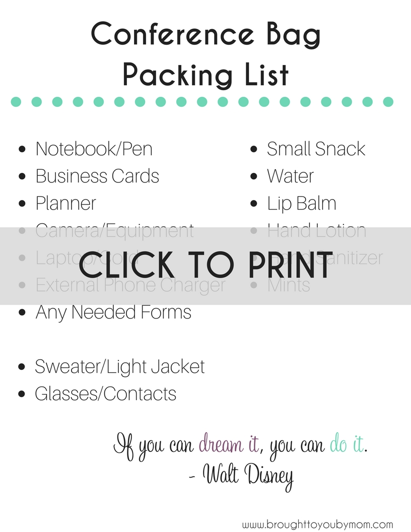 Conference Bag Packing List
