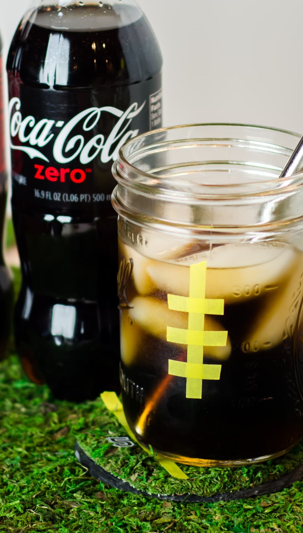 coke zero bottle and mason jar