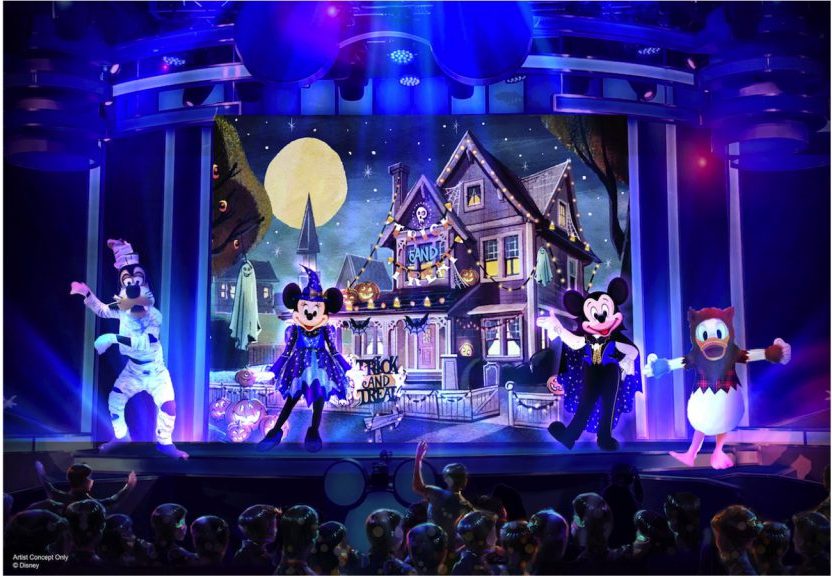 This Guide to Oogie Boogie Bash will share what new things are coming to the party and how you and your family can enjoy all of the exciting attractions. See why Halloween rocks this year at Disney California Adventure! #oogieboogiebash #halloween #disneyland Mickey Trick and Treat Show at Oogie Boogie Bash