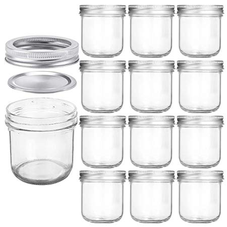 Wide Mouth Mason Jars 10 oz, KAMOTA 10oz Mason Jars Canning Jars Jelly Jars With Wide Mouth Lids and Bands, Ideal for Jam, Honey, Wedding Favors, Shower Favors, Baby Foods, 12 PACK