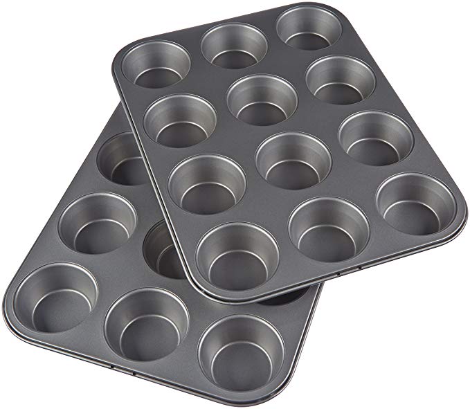 AmazonBasics Nonstick Carbon Steel Muffin Pan, Set of 2, 12 Cups Each