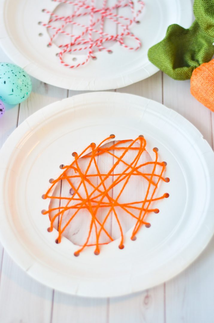 paper plate with yarn to make egg